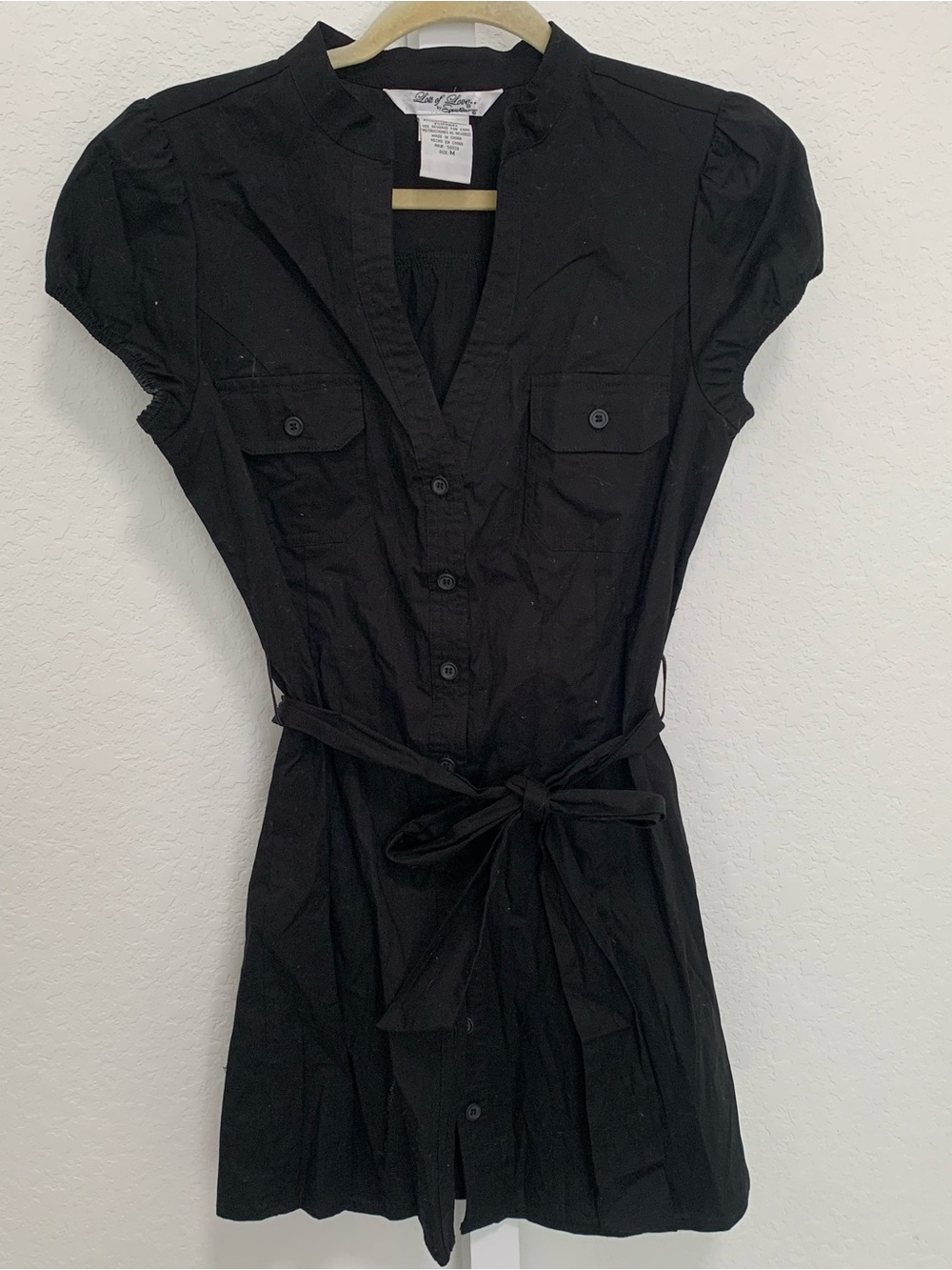 Y2K Speechless Black Button-Front Shirt Dress with Tie Waist